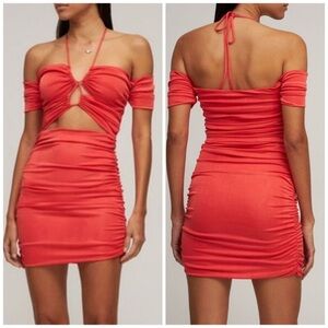NWT Free People Third Form Look Through Off Shoulder Mini Dress - Coral